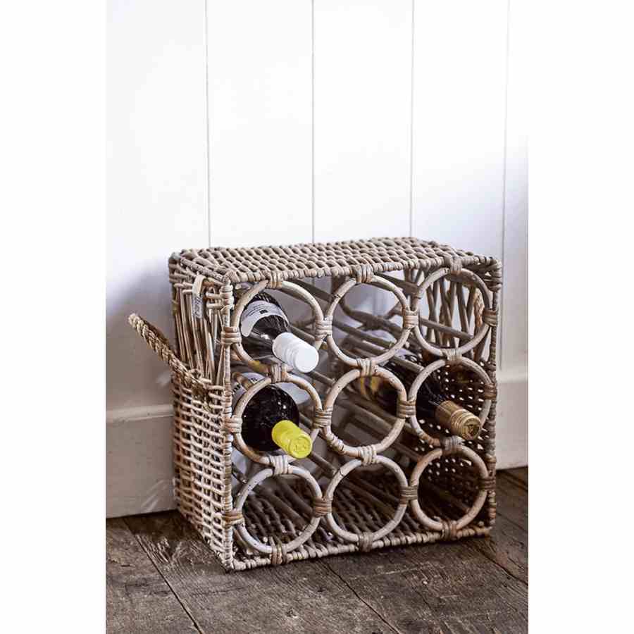 Rustic Rattan Wine Bottle Rack