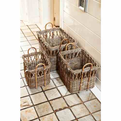 Rustic Rattan Open Weave Basket S/3