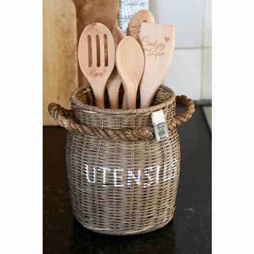 Rustic Rattan Utensils Pot