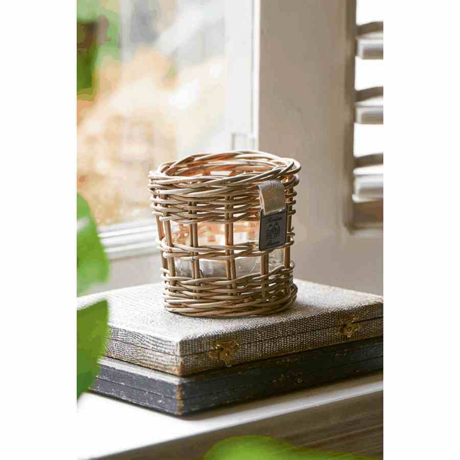 Rustic Rattan Votive Square Weave