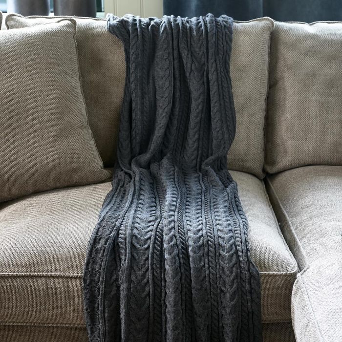 Charcoal Cable Throw 170x130