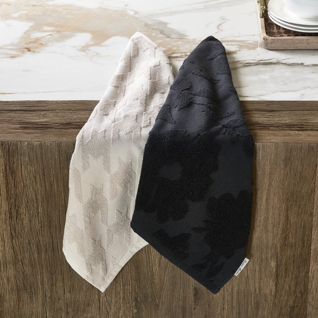 Pied-de-Poule & Flower Kitchen Towel 2 pieces