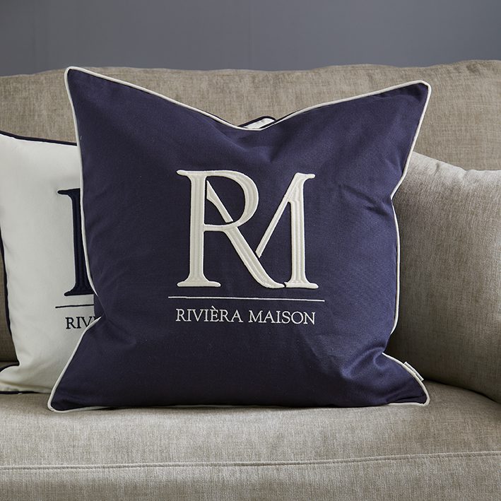 RM Monogram Pillow Cover blue 60x60
