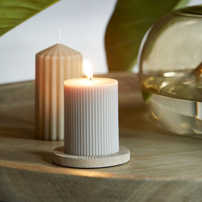 Fine Rib Pillar Candle flax 7x9