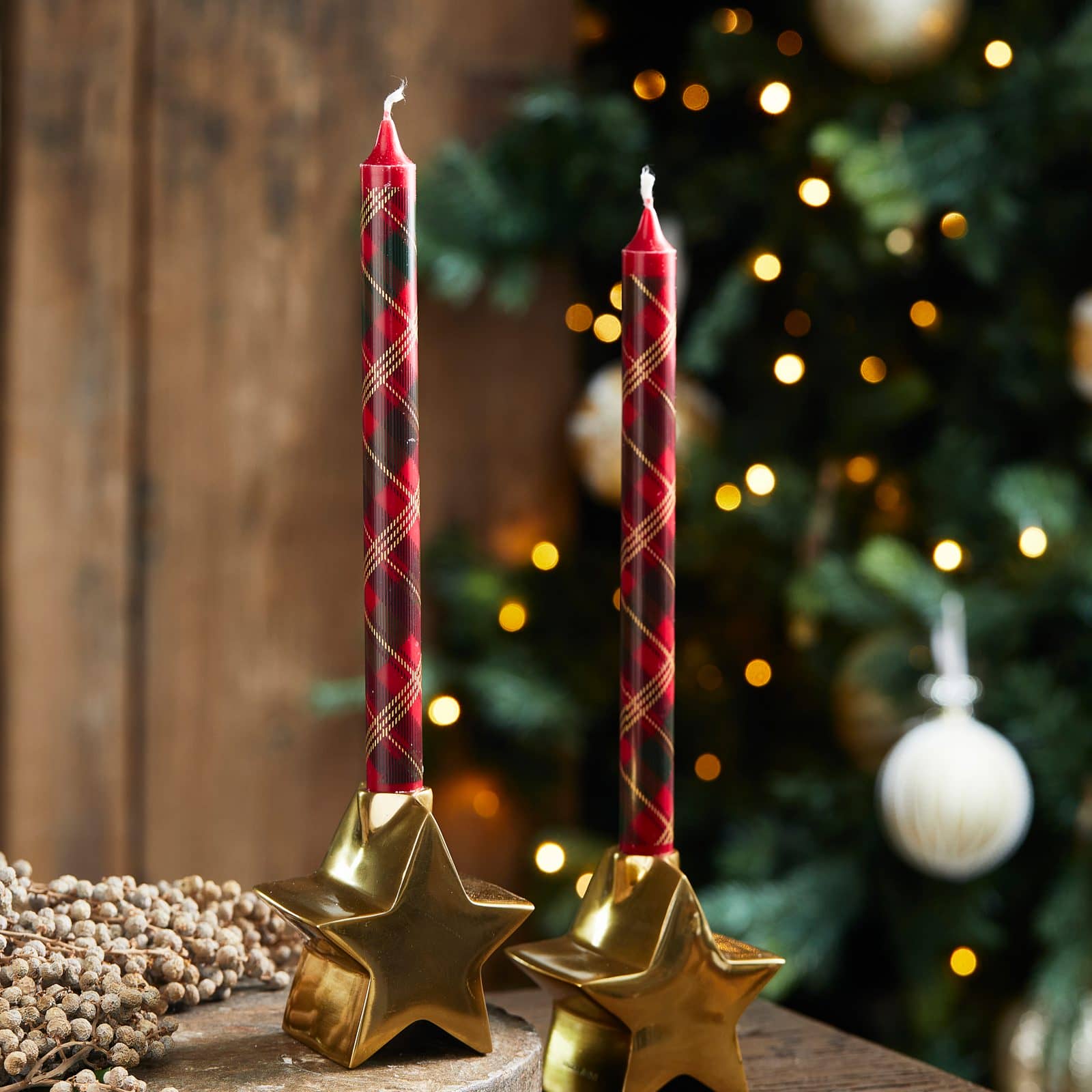Tartan Dinner Candles 2 pieces