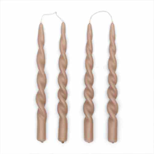 Twisted Dinner Candles flax 4pcs
