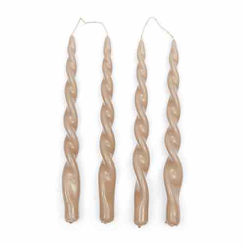 Twisted Dinner Candles Glossy flax 4 pieces