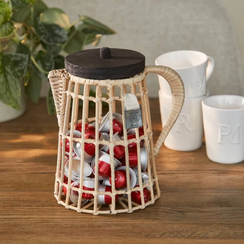 Rustic Rattan Coffee Cups Holder