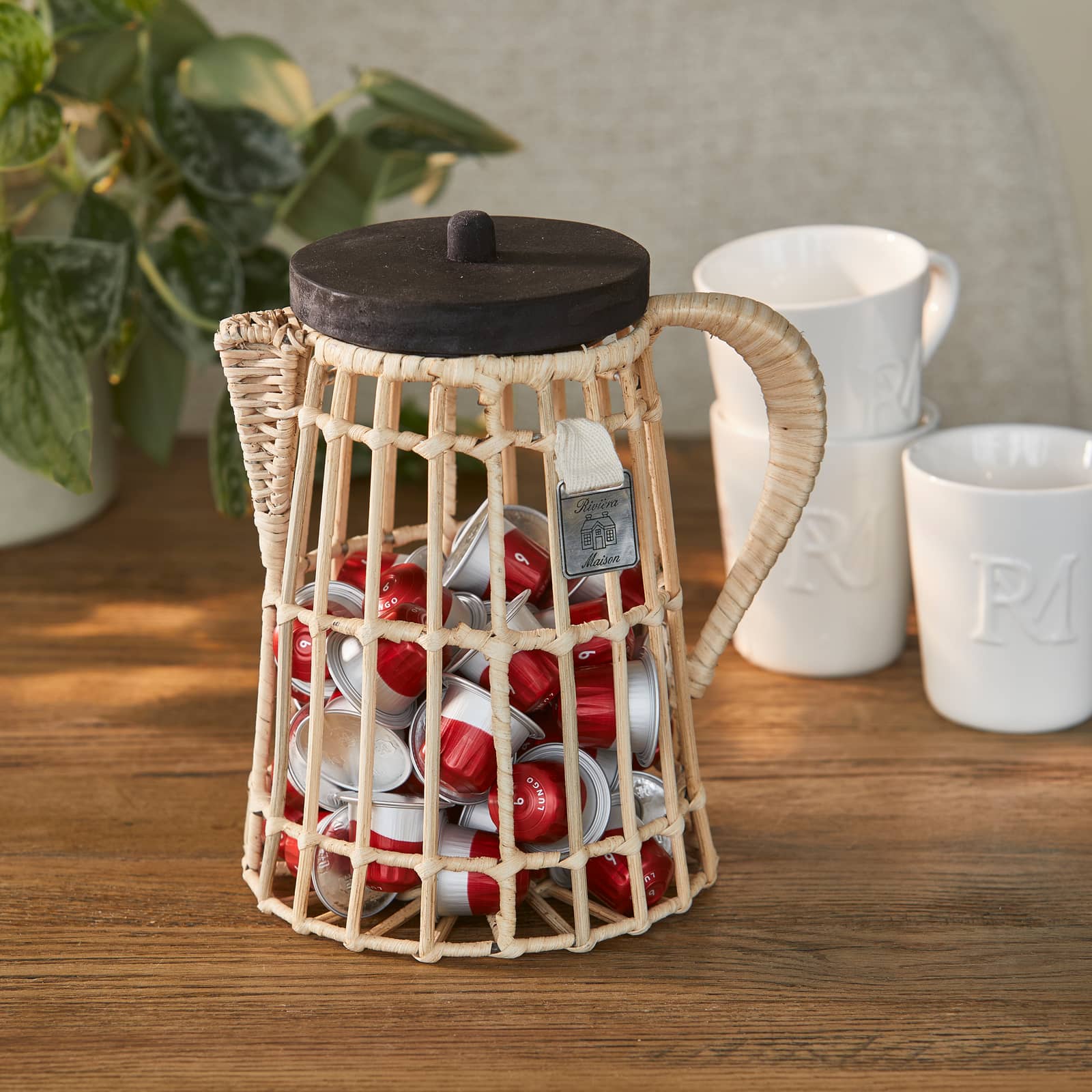 Rustic Rattan Coffee Cups Holder