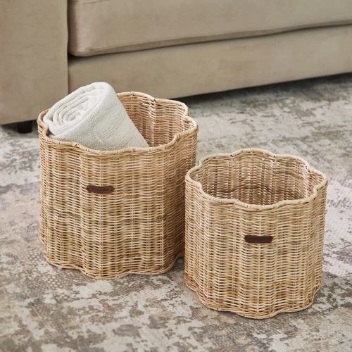 Rustic Rattan Blossom BasketSetof2
