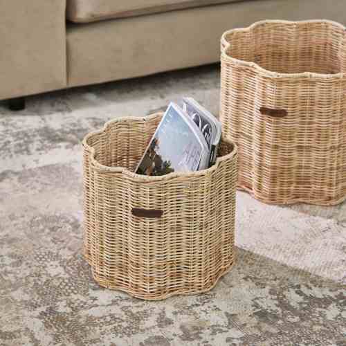 Rustic Rattan Blossom Basket S~