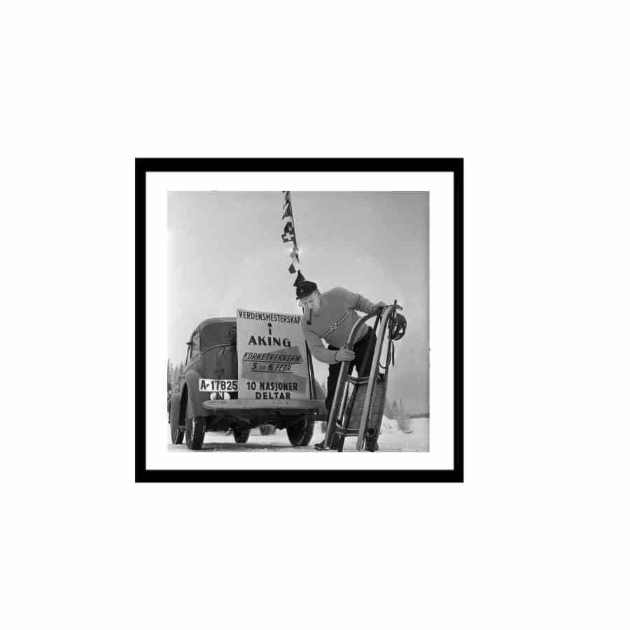 Bilde av Glass picture w/frame Mann med kjelke