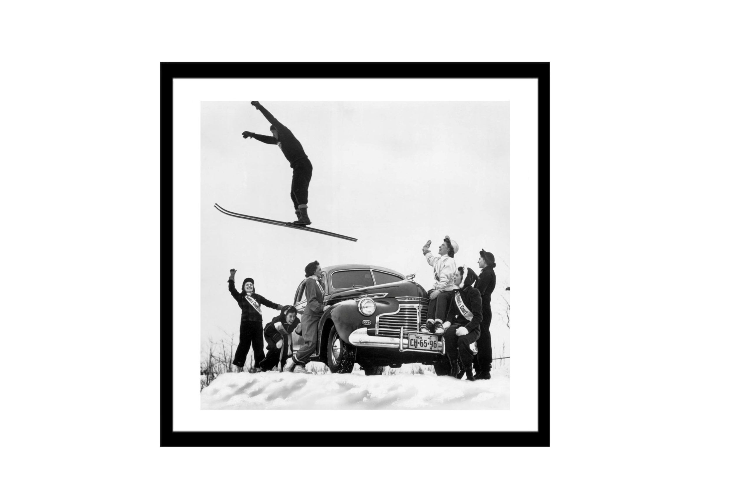 Bilde av Glass picture w/frame Ski jump vintage
