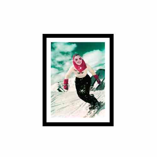 Bilde av Glass picture w/frame Smiling woman skiing