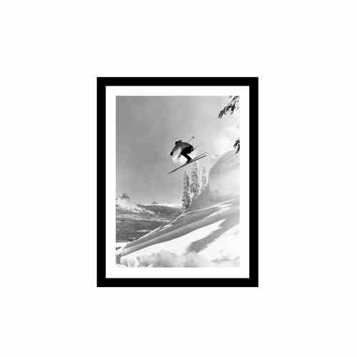 Bilde av Glass picture w/frame A skier jump off a ledge