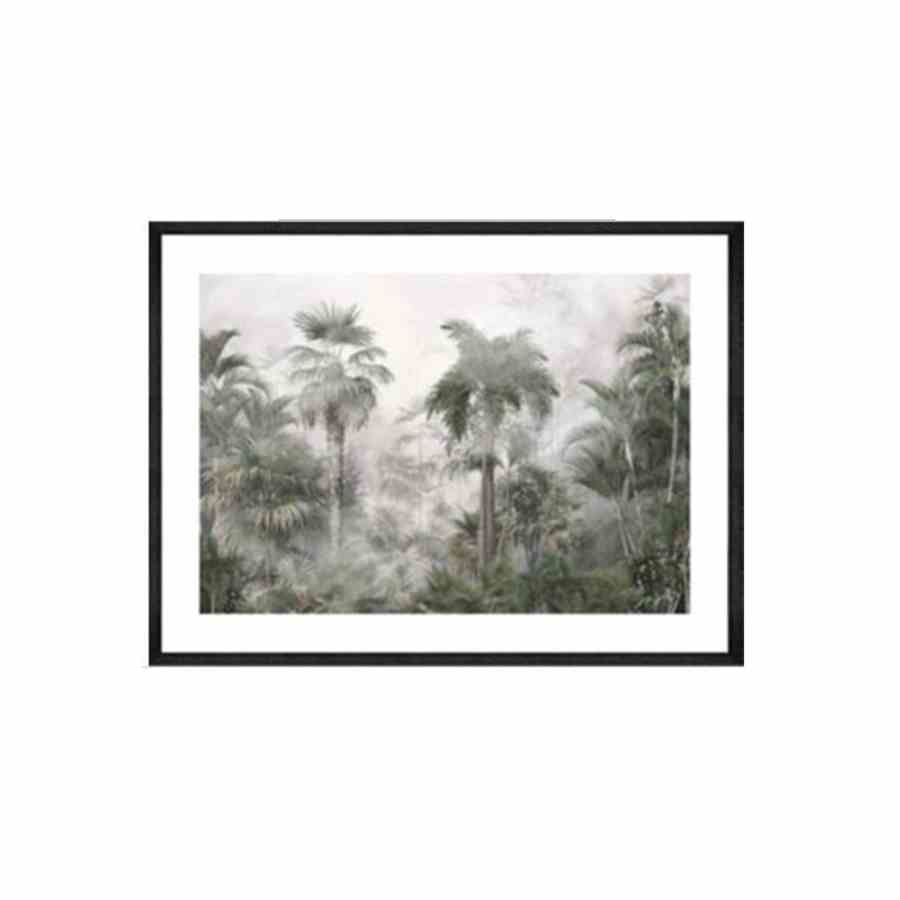 Bilde av Glass picture w/frame tropical trees and leaves