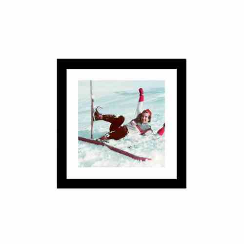 Bilde av Glass picture w/frame woman on skis falling