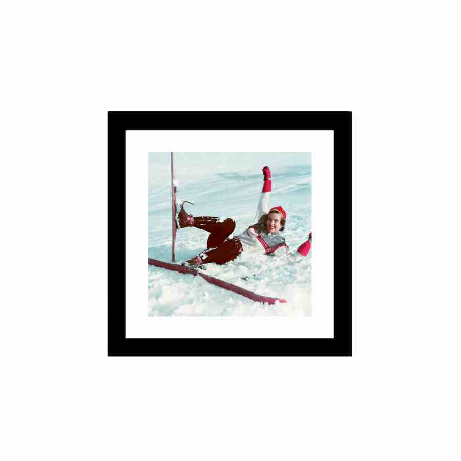 Bilde av Glass picture w/frame woman on skis falling