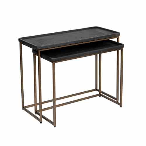 Bilde av Sett av 2 stk Brass frame Black leather