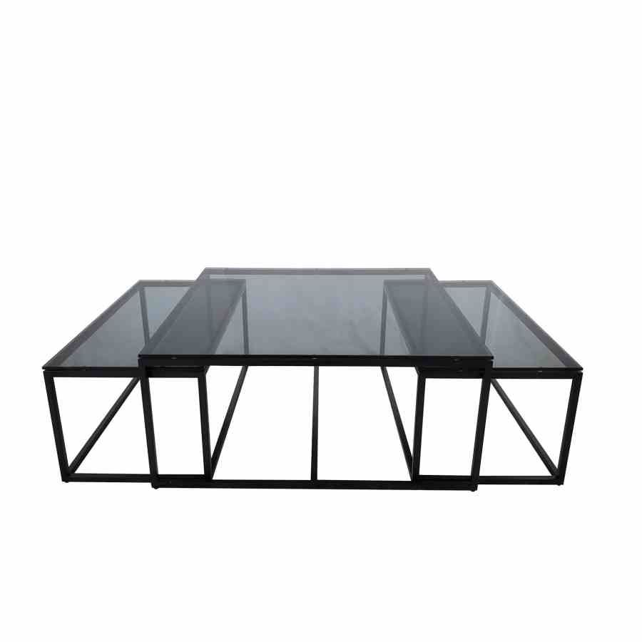 Bilde av Oceanside sett av 3 bord sort metall Grey glass
