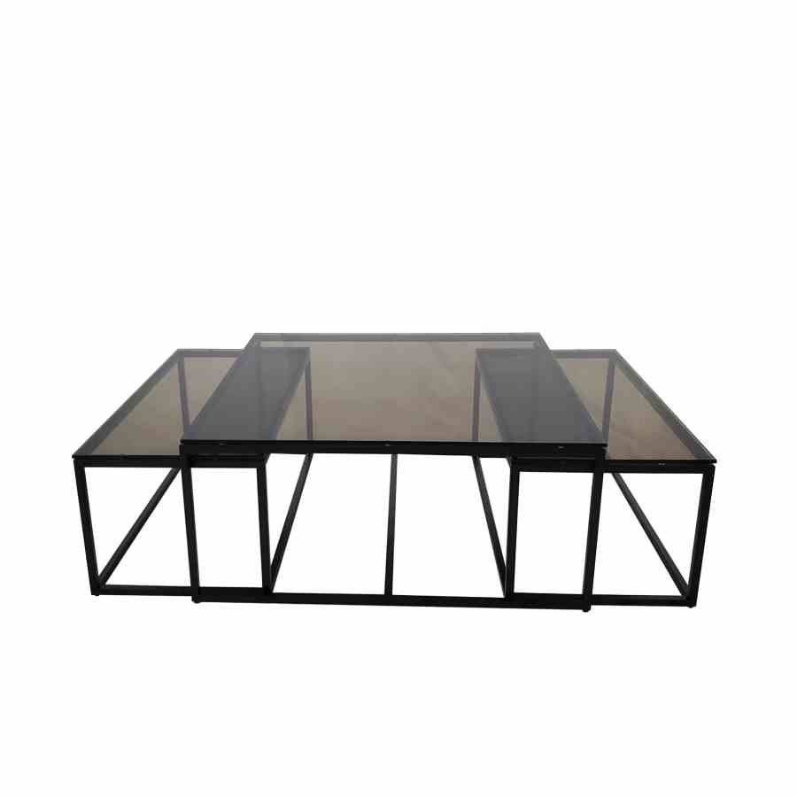 Bilde av Oceanside sett av 3 bord sort metall Bronze glass