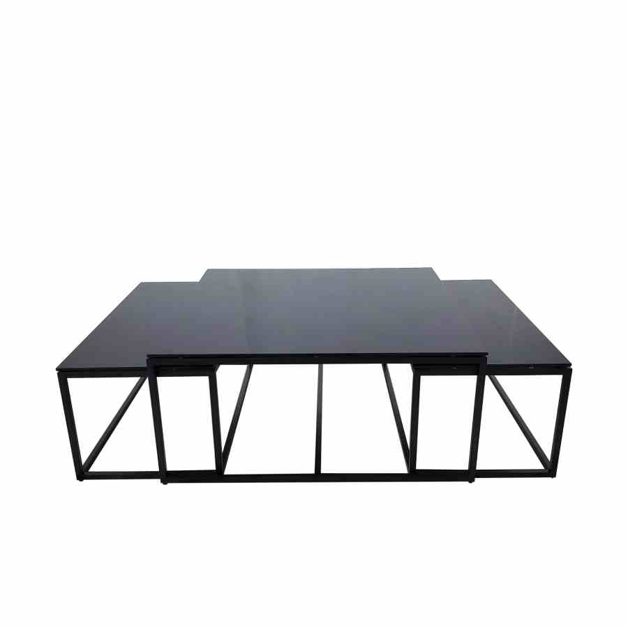 Bilde av Oceanside sett av 3 bord sort metall sort glass