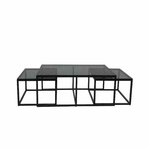 Bilde av Oceanside sett av 3 bord sort metall Grey glass