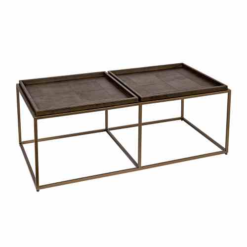 Bilde av Coffe table brass frame Brown leather