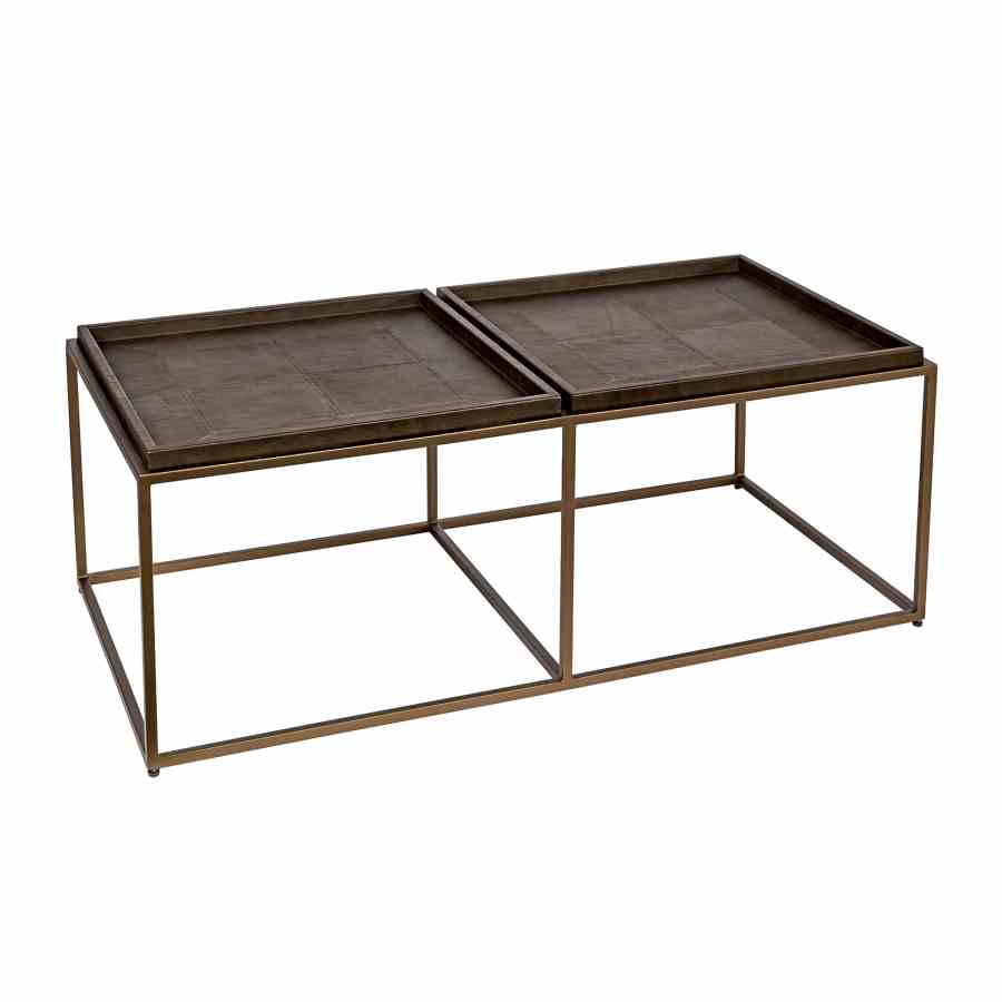 Bilde av Coffe table brass frame Brown leather