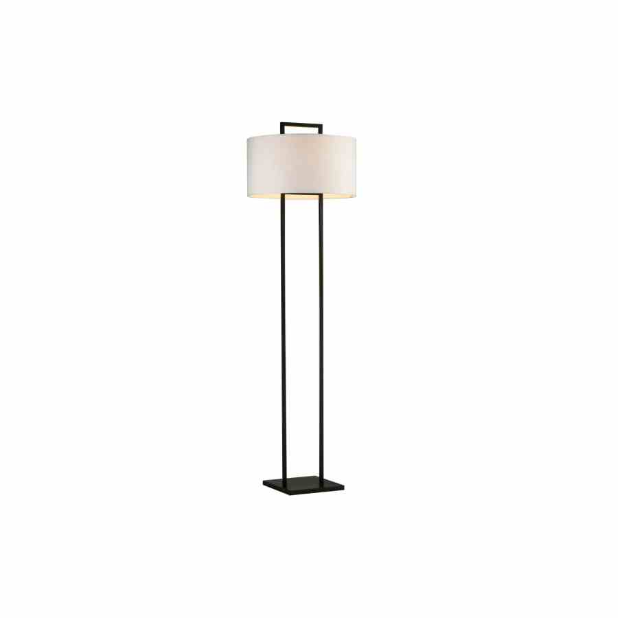 Bilde av Gulvlampe Aruba Rund 2 pinner sort Hvit lin skjerm