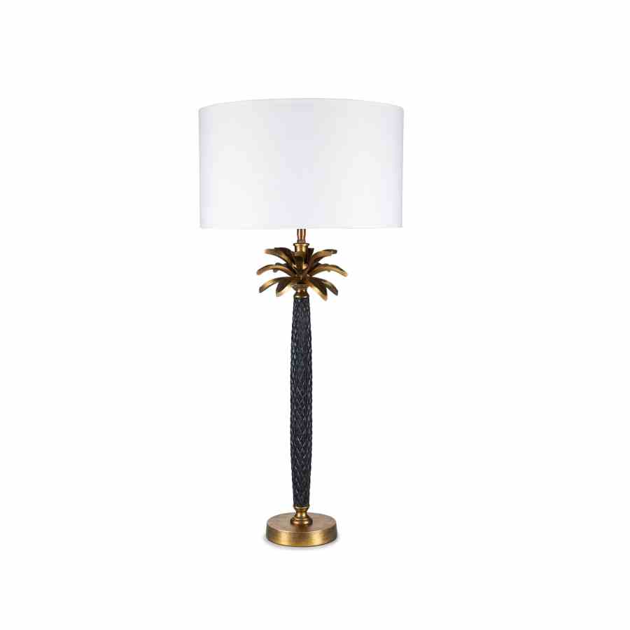 Bilde av Bordlampe Lauderdale Black/Brass m hvit skjerm