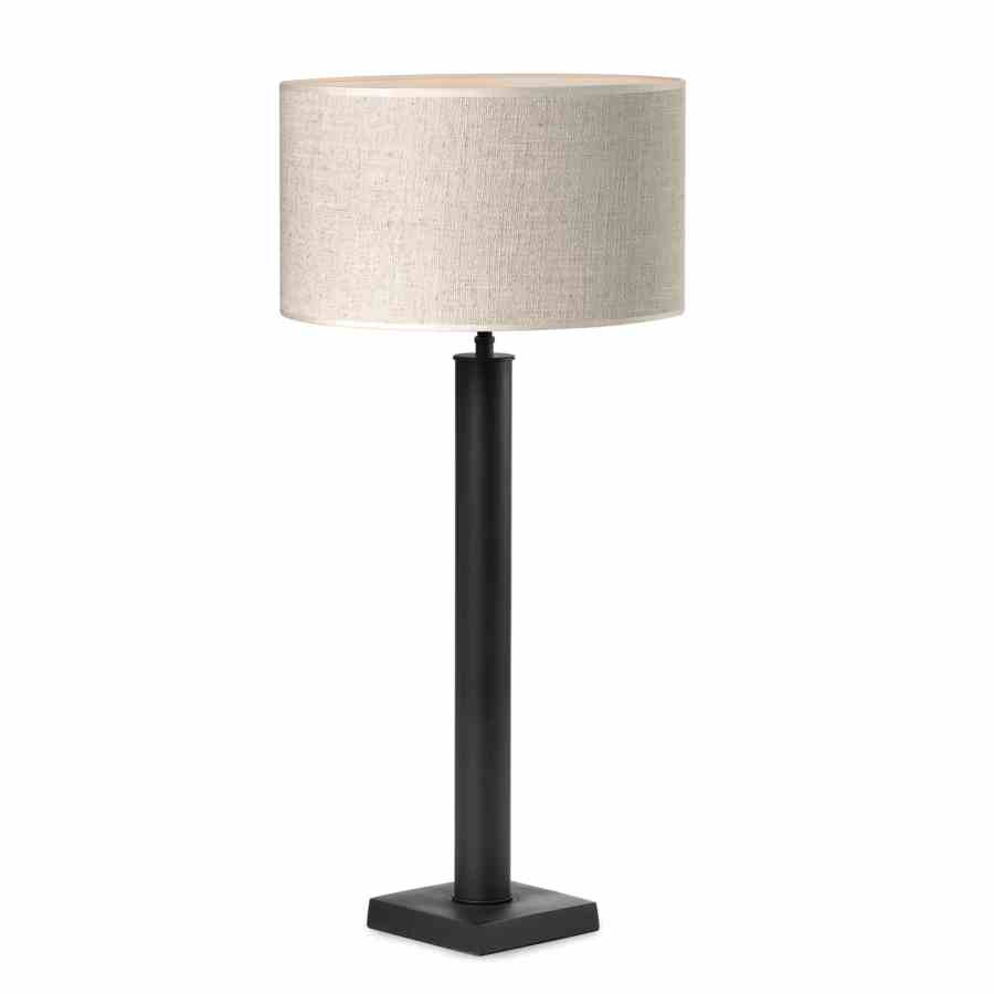 Bilde av Bordlampe Weston Black Skjerm rund lin sand/hvit