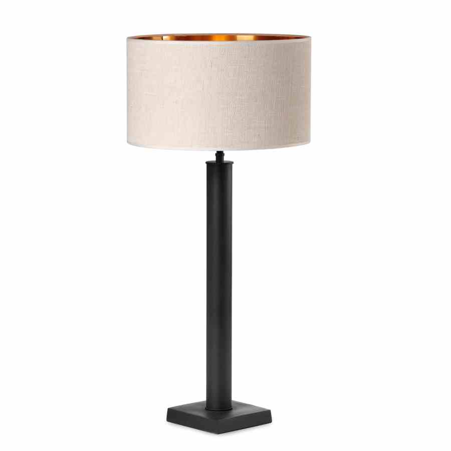 Bilde av Bordlampe Weston Black Skjerm rund lin Sand/gull
