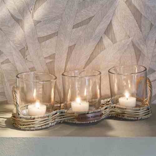 Rustic Rattan Triple Votive