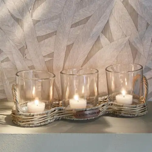Rustic Rattan Triple Votive
