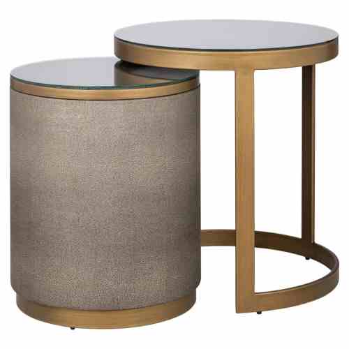 End table Bloomville brass shagreen incl. glass (Set of 2)