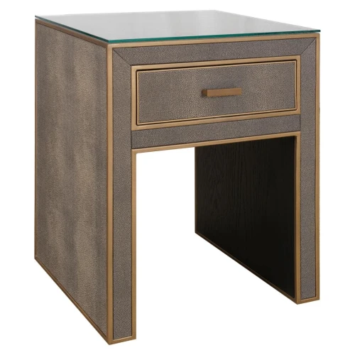 Nightstand Bloomville brass shagreen incl. glass top