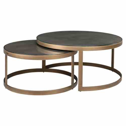 Coffee table Bloomville brass shagreen incl. glass tops (Set of 2)