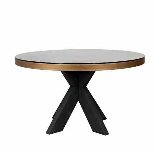 Dining table Bloomville brass shagreen incl. glass top 140Ø